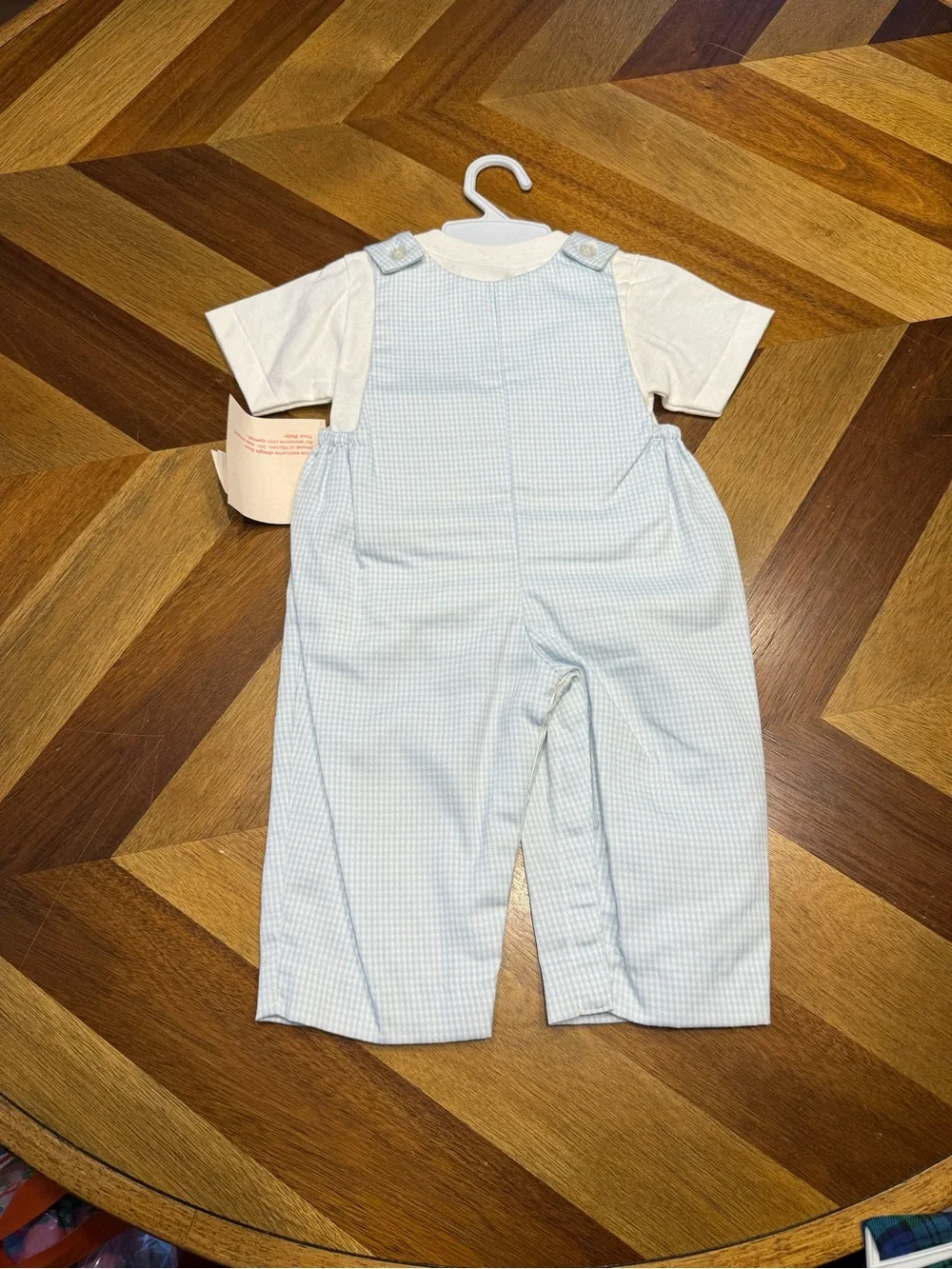 House of Hatten Vintage Blue Gingham Matching Set with Embroidered Lambs 0-3 mos